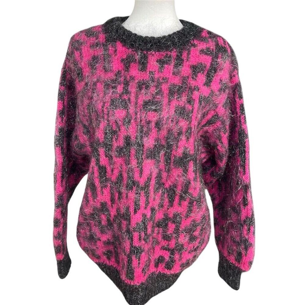 Vintage Mohair Women's M Geometric Chunky-Knit Pullover Sweater unbranded 90’s